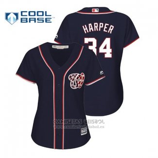 Camiseta Beisbol Mujer Washington Nationals Bryce Harper Cool Base Alterno Azul