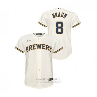 Camiseta Beisbol Nino Milwaukee Brewers Ryan Braun Replica Primera Crema