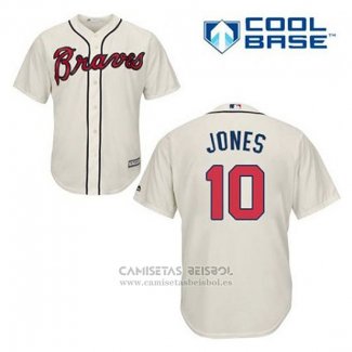 Camiseta Beisbol Hombre Atlanta Braves 10 Chipper Jones Crema Alterno Cool Base