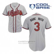 Camiseta Beisbol Hombre Atlanta Braves 3 Babe Ruth Gris Cool Base