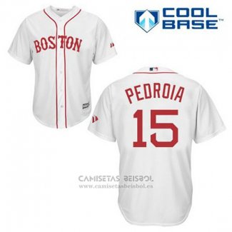 Camiseta Beisbol Hombre Boston Red Sox 15 Dustin Pedroia Blanco Cool Base