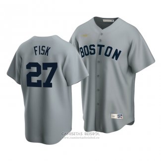 Camiseta Beisbol Hombre Boston Red Sox Carlton Fisk Cooperstown Collection Road Gris