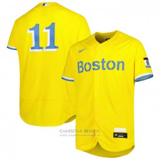 Camiseta Beisbol Hombre Boston Red Sox Rafael Devers City Connect Autentico Oro