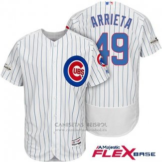 Camiseta Beisbol Hombre Chicago Cubs 2017 Postemporada 49 Jake Arrieta Blanco Flex Base