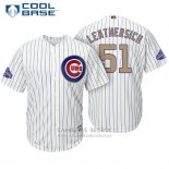 Camiseta Beisbol Hombre Chicago Cubs 51 Jack Leathersich Blanco Oro Cool Base