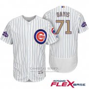 Camiseta Beisbol Hombre Chicago Cubs 71 Wade Davis Blanco Oro Flex Base
