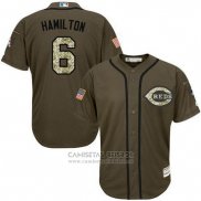 Camiseta Beisbol Hombre Cincinnati Reds 6 Billy Hamilton Verde Salute To Service