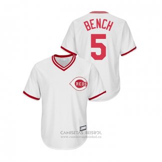 Camiseta Beisbol Hombre Cincinnati Reds Johnny Bench Cooperstown Collection Replica Primera Blanco