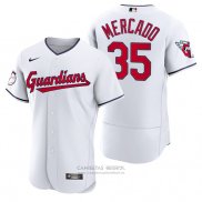 Camiseta Beisbol Hombre Cleveland Guardians Oscar Mercado Autentico Primera Blanco