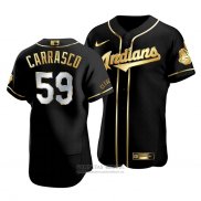 Camiseta Beisbol Hombre Cleveland Indians Carlos Carrasco Golden Edition Autentico Negro