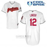 Camiseta Beisbol Hombre Cleveland Indians Francisco Lindor 12 Blanco Primera Cool Base