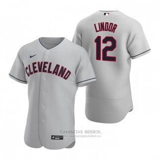 Camiseta Beisbol Hombre Cleveland Indians Francisco Lindor Autentico 2020 Road Gris