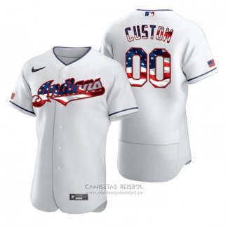 Camiseta Beisbol Hombre Cleveland Indians Personalizada 2020 Stars & Stripes 4th of July Blanco