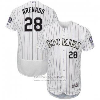 Camiseta Beisbol Hombre Colorado 28 Nolan Arenado Blanco Autentico Collection Jugador