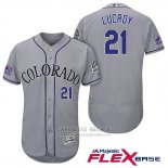 Camiseta Beisbol Hombre Colorado Rockies Jonathan Lucroy 21 Gris Autentico Collection Flex Base