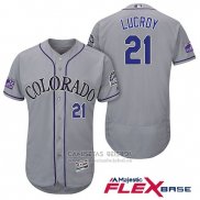 Camiseta Beisbol Hombre Colorado Rockies Jonathan Lucroy 21 Gris Autentico Collection Flex Base