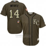 Camiseta Beisbol Hombre Kansas City Royals 14 Omar Infante Verde Salute To Service