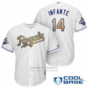 Camiseta Beisbol Hombre Kansas City Royals Campeones 14 Omar Infante Cool Base Oro