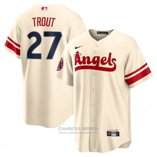 Camiseta Beisbol Hombre Los Angeles Angels Mike Trout 2022 City Connect Replica Crema