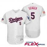 Camiseta Beisbol Hombre Los Angeles Dodgers 2017 Estrellas y Rayas Corey Seager Blanco Flex Base
