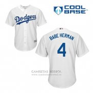 Camiseta Beisbol Hombre Los Angeles Dodgers Babe Herman 4 Blanco Primera Cool Base