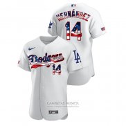 Camiseta Beisbol Hombre Los Angeles Dodgers Enrique Hernandez 2020 Stars & Stripes 4th of July Blanco