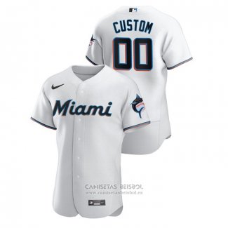 Camiseta Beisbol Hombre Miami Marlins Personalizada Authentic Blanco