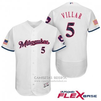 Camiseta Beisbol Hombre Milwaukee Brewers 2017 Estrellas y Rayas Jonathan Villar Blanco Flex Base