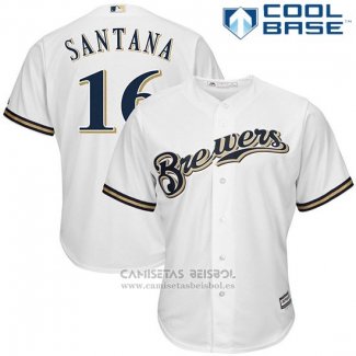 Camiseta Beisbol Hombre Milwaukee Brewers Domingo Santana Blanco Cool Base