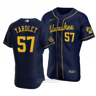 Camiseta Beisbol Hombre Milwaukee Brewers Eric Yardley Autentico Alterno Azul