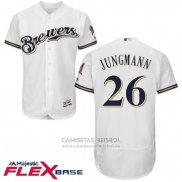 Camiseta Beisbol Hombre Milwaukee Brewers Taylor Jungmann Blanco Autentico Collection Flex Base Custom
