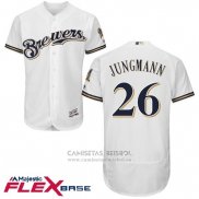 Camiseta Beisbol Hombre Milwaukee Brewers Taylor Jungmann Blanco Autentico Collection Flex Base Custom