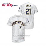 Camiseta Beisbol Hombre Milwaukee Brewers Travis Shaw Autentico Flex Base Blanco Azul