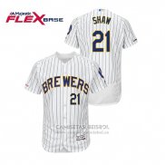Camiseta Beisbol Hombre Milwaukee Brewers Travis Shaw Autentico Flex Base Blanco Azul