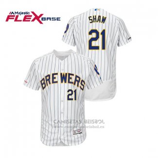 Camiseta Beisbol Hombre Milwaukee Brewers Travis Shaw Autentico Flex Base Blanco Azul