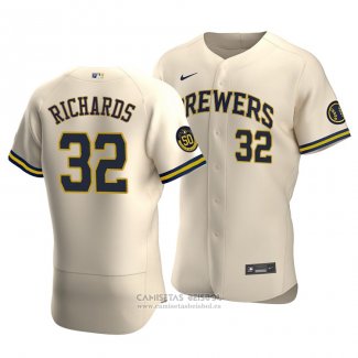 Camiseta Beisbol Hombre Milwaukee Brewers Trevor Richards Autentico Alterno Crema
