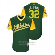 Camiseta Beisbol Hombre Oakland Athletics Jeurys Familia 2018 LLWS Players Weekend La Fama Verde