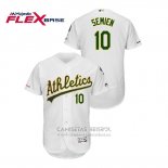 Camiseta Beisbol Hombre Oakland Athletics Marcus Semien 150th Aniversario Patch Autentico Flex Base Blanco