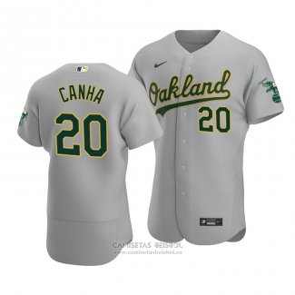 Camiseta Beisbol Hombre Oakland Athletics Mark Canha Autentico Road Gris