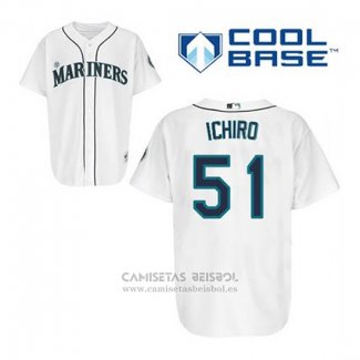 Camiseta Beisbol Hombre Seattle Mariners Ichiro Suzuki 51 Blanco Primera Cool Base