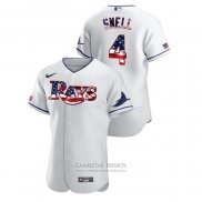 Camiseta Beisbol Hombre Tampa Bay Rays Blake Snell 2020 Stars & Stripes 4th of July Blanco