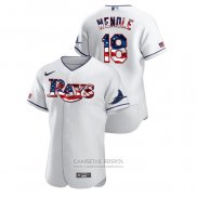 Camiseta Beisbol Hombre Tampa Bay Rays Joey Wendle 2020 Stars & Stripes 4th of July Blanco