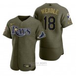 Camiseta Beisbol Hombre Tampa Bay Rays Joey Wendle Camuflaje Digital Verde 2021 Salute To Service