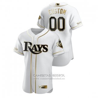 Camiseta Beisbol Hombre Tampa Bay Rays Personalizada Golden Edition Autentico Blanco