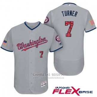 Camiseta Beisbol Hombre Washington Nationals 2017 Estrellas y Rayas Trea Turner Gris Flex Base