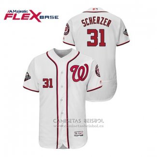 Camiseta Beisbol Hombre Washington Nationals Max Scherzer 2019 World Series Bound Flex Base Blanco