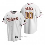 Camiseta Beisbol Hombre Washington Nationals Yan Gomes Gold-Trimmed Championship Replica Blanco