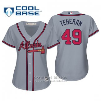 Camiseta Beisbol Mujer Atlanta Braves Julio Teheran Cool Base Road 2019 Gris