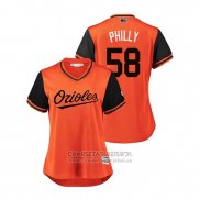 Camiseta Beisbol Mujer Baltimore Orioles Evan Phillips 2018 LLWS Players Weekend Philly Orange