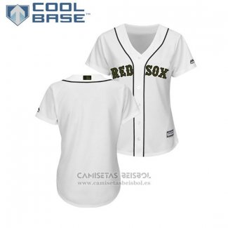 Camiseta Beisbol Mujer Boston Red Sox 2018 Dia de los Caidos Cool Base Blanco